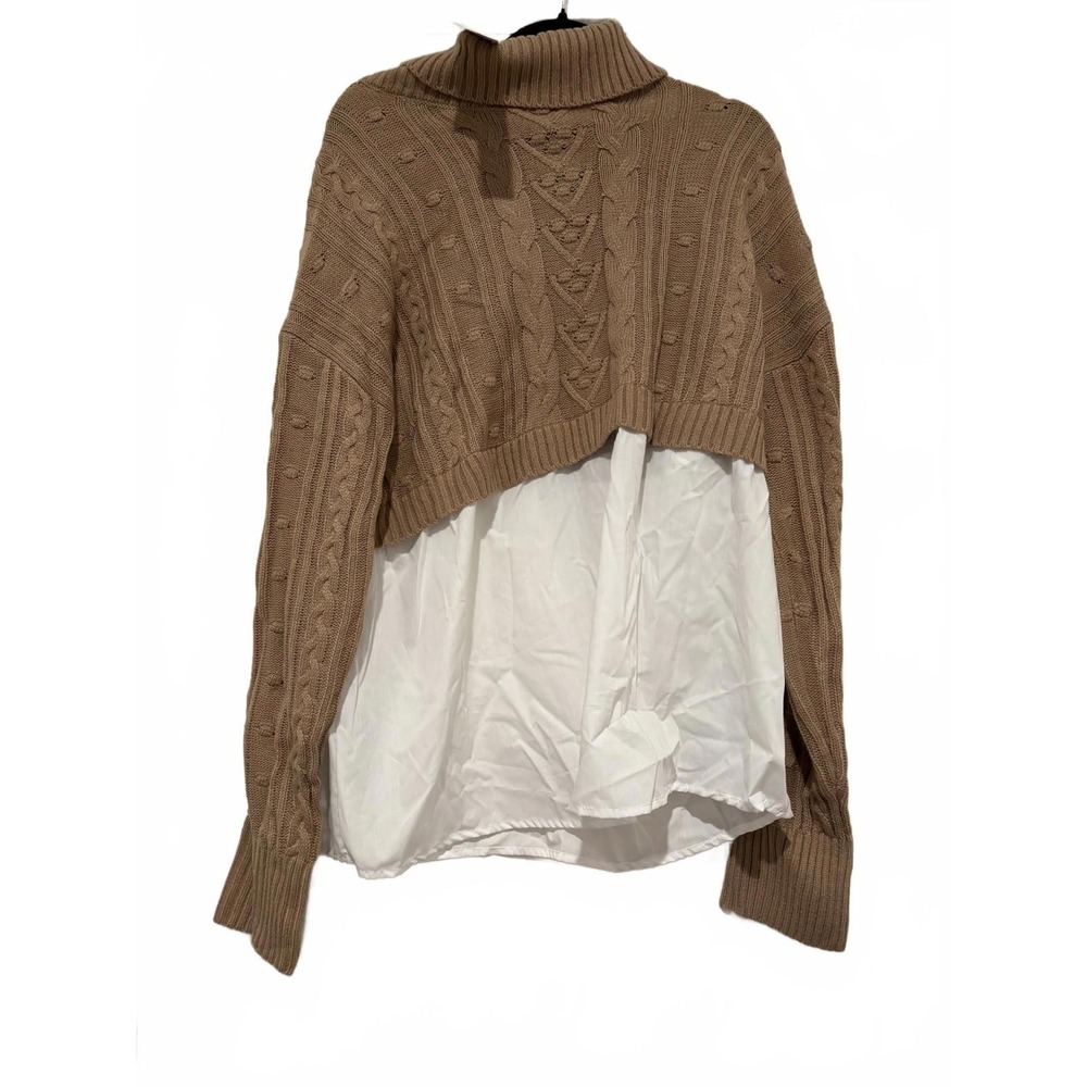Vigoss women's sz L beige cowl neck faux long blouse underneath #1548 new‎ tags